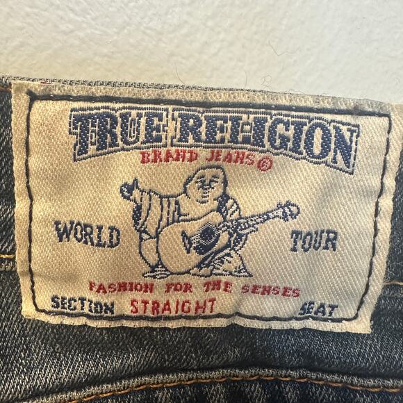 True Religion Low-Rise Straight Jeans Distressed Dirty Wash Grunge Thrashed Edgy - Picture 9 of 11
